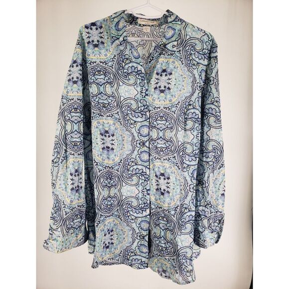 Coldwater Creek Tops - Coldwater‎ Creek Women's Non-Iron Paisley Button Front Long Sleeve Blouse Sz XL